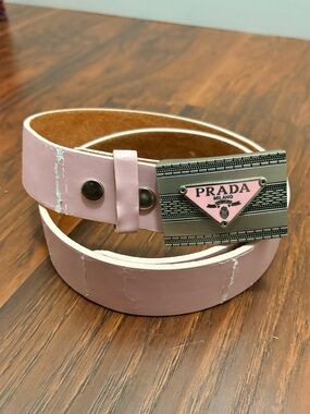 Prada Pink Leather Belt w/ Silver Logo Buckle – Size 34